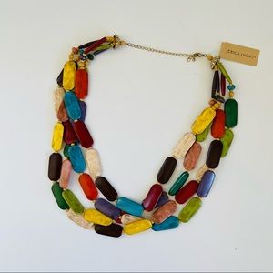 NWT Erika Lyons Statement Necklace, Colorful Wooden Necklace, Rainbow